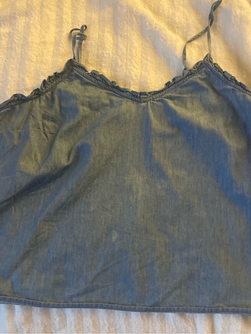 Chambray Ruffle-Trim Spaghetti Strap Camisole - Light Blue